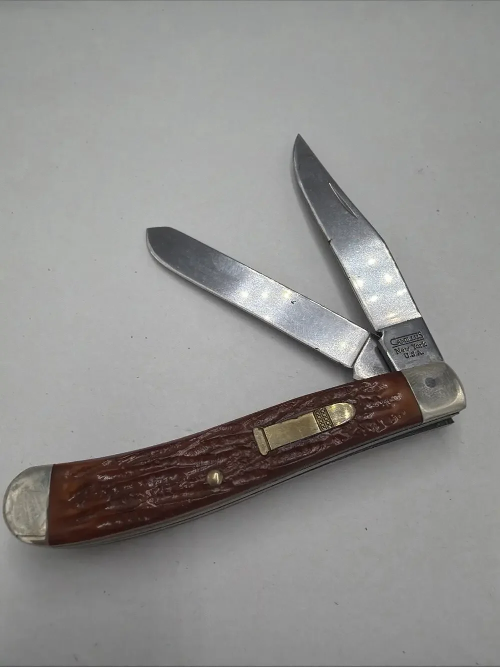 VINTAGE CAMILLUS NEW YORK USA STAGLON DELRIN BULLET STOCKMAN KNIFE RIMFIRE